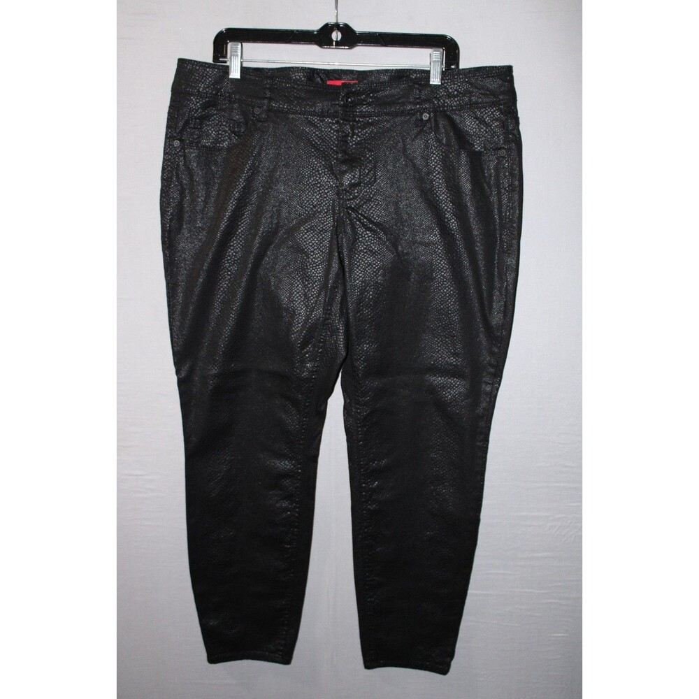 Bongo Black Snakeskin Design Faux Leather Straight Leg Pants Size 18W Casual